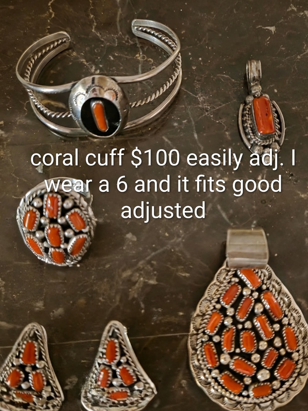 Sterling-Style Coral Inlay Jewelry Set - Silver & Orange